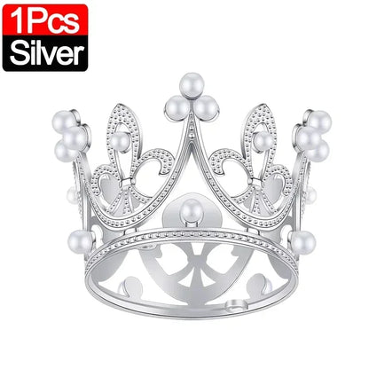 Mini Couronne de Gâteau – Décoration de Tiara de Perles Dorées et Argentées pour Mariages, Anniversaires et Fêtes Prénatales