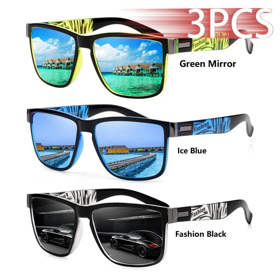 3PCS Classic Square Sunglasses – UV400 Unisex Fashion Eyewear for Men & Women, Colorful Lightweight Shades for Driving, Fishing & Outdoor Use