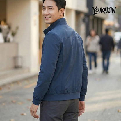 Men’s Korean-Style Slim-Fit Overcoat – Solid Color Stand Collar Jacket, Casual Spring & Autumn Outerwear, Sizes S–6XL