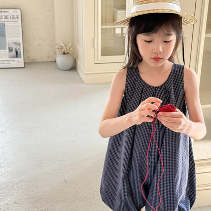 Deer Jonmi 2026 Mono a cuadros de verano para bebé niña – Pelele linterna sin mangas estilo coreano, body informal de ajuste holgado para niños, conjunto de verano cómodo para bebés y niñas
