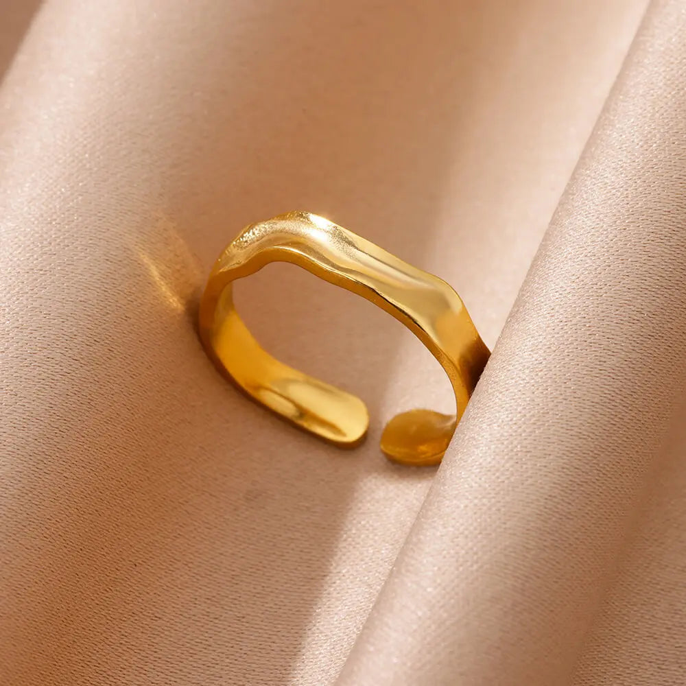 Anillo abierto grueso dorado vintage – Anillo llamativo geométrico de acero inoxidable para mujer