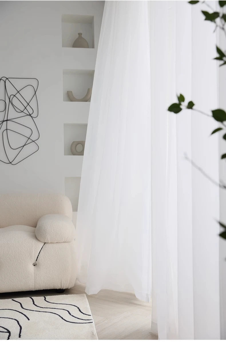 Cortinas de tul blanco transparente modernas – Paneles transparentes para ventanas de sala de estar y dormitorio