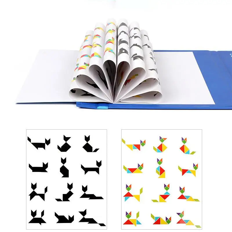 Libro magnético de tangram de madera – Juguete educativo Montessori, rompecabezas portátil para niños, infantes y desarrollo de inteligencia temprana