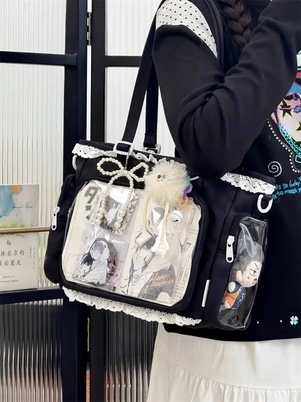Bolsa Ita Japonesa Y2K para Mujer – Bonito Bolso de Hombro Transparente Lolita, Bolso Cruzado Grande de Exhibición DIY, Cartera de Moda Kawaii para la Escuela, Viajes y Uso Diario