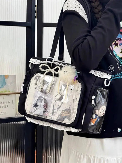 Bolsa Ita Japonesa Y2K para Mujer – Bonito Bolso de Hombro Transparente Lolita, Bolso Cruzado Grande de Exhibición DIY, Cartera de Moda Kawaii para la Escuela, Viajes y Uso Diario