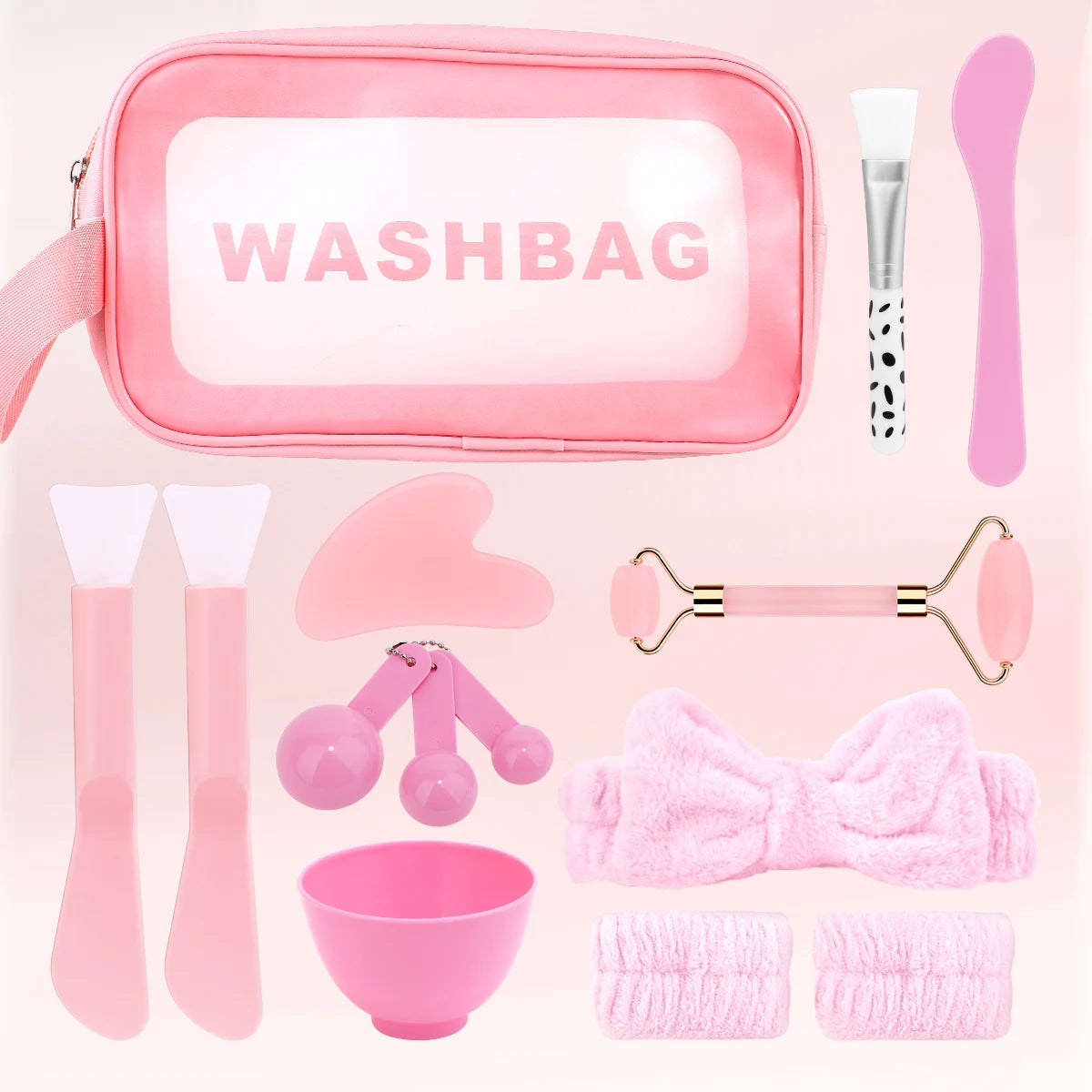 7/12PCS Facial Mask Care Kit – Pink Hair Band, Facial Massager & Scraping Board Set with Skincare Tools for Home Beauty & Face Care