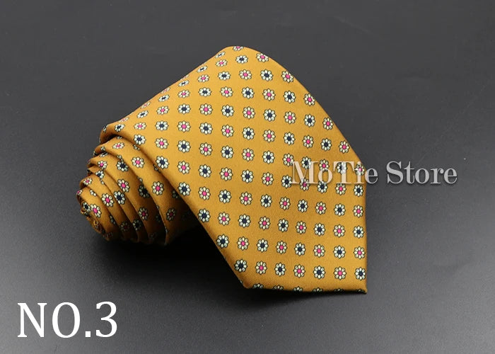 Men's 7.5cm Soft Silk Necktie – Floral & Dot Pattern Tie for Weddings, Business, Parties & Formal Wear