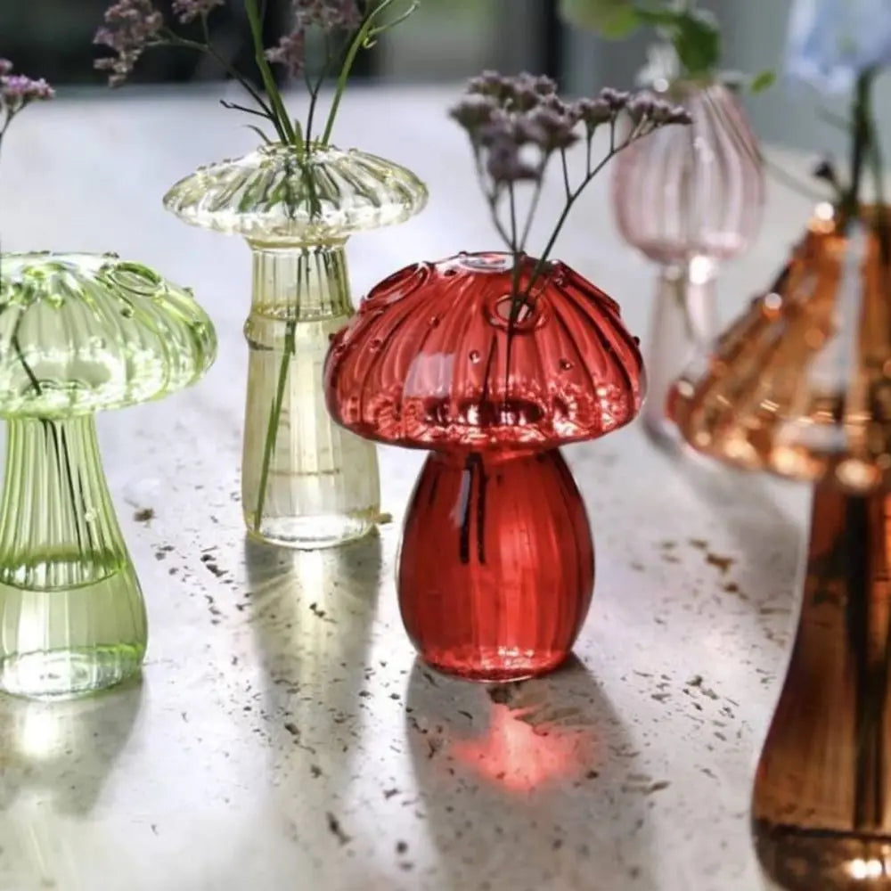Florero de vidrio con forma de hongo – Maceta hidropónica transparente y jarrón decorativo de escritorio