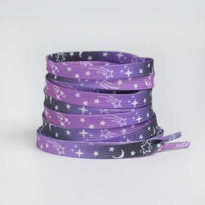 120/140/160cm Star Moon Shoelaces – Blue, Purple & Love Pattern Flat Elastic Shoe Laces for Sneakers & Casual Shoes