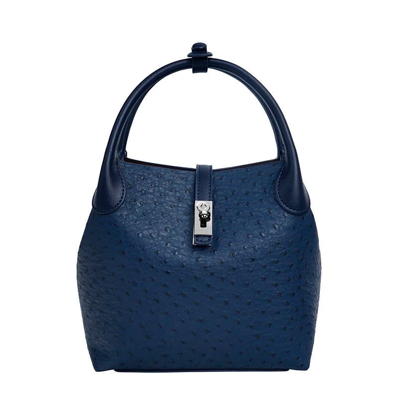 2026 Women's Ostrich-Texture PU Leather Bucket Bag Set – 2PCS Adjustable Strap Crossbody & Shoulder Handbags, Stylish Everyday Purse