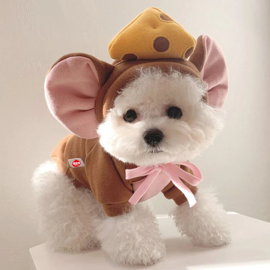 Autumn & Winter Cat & Dog Hoodie – Warm Fleece Animal Cosplay Overalls for Small Dogs, Yorkies & Kittens, Cute Halloween Pet Clothes