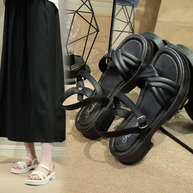 Sandales à talons épais pour femme – Chaussures d'été décontractées à enfiler, sandales mode confortables à talon bas pour un usage quotidien