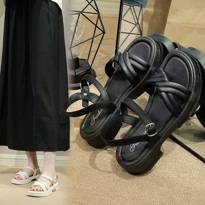 Sandales à talons épais pour femme – Chaussures d'été décontractées à enfiler, sandales mode confortables à talon bas pour un usage quotidien