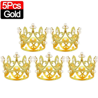 Mini Couronne de Gâteau – Décoration de Tiara de Perles Dorées et Argentées pour Mariages, Anniversaires et Fêtes Prénatales