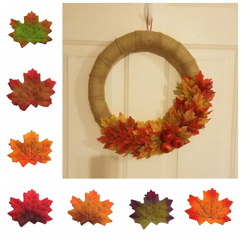 50PCS Artificial Maple Leaves – Handmade Silk Leaf Plants for DIY Crafts, Stacked Maple Leaf Arrangements & Autumn Decorations