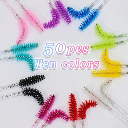 50 peines de cristal para pestañas, varitas de máscara desechables para extensiones de pestañas, aplicación de maquillaje y herramientas de belleza profesionales