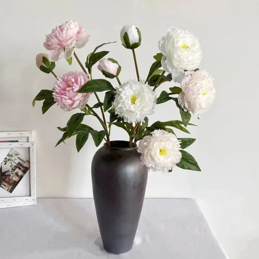 Rama de Peonía Artificial de 3 Cabezas – Tallo de Peonía Falsa Realista de 75cm para Decoración de Bodas, Centros de Mesa Navideños, Decoración del Hogar y Arreglos Florales