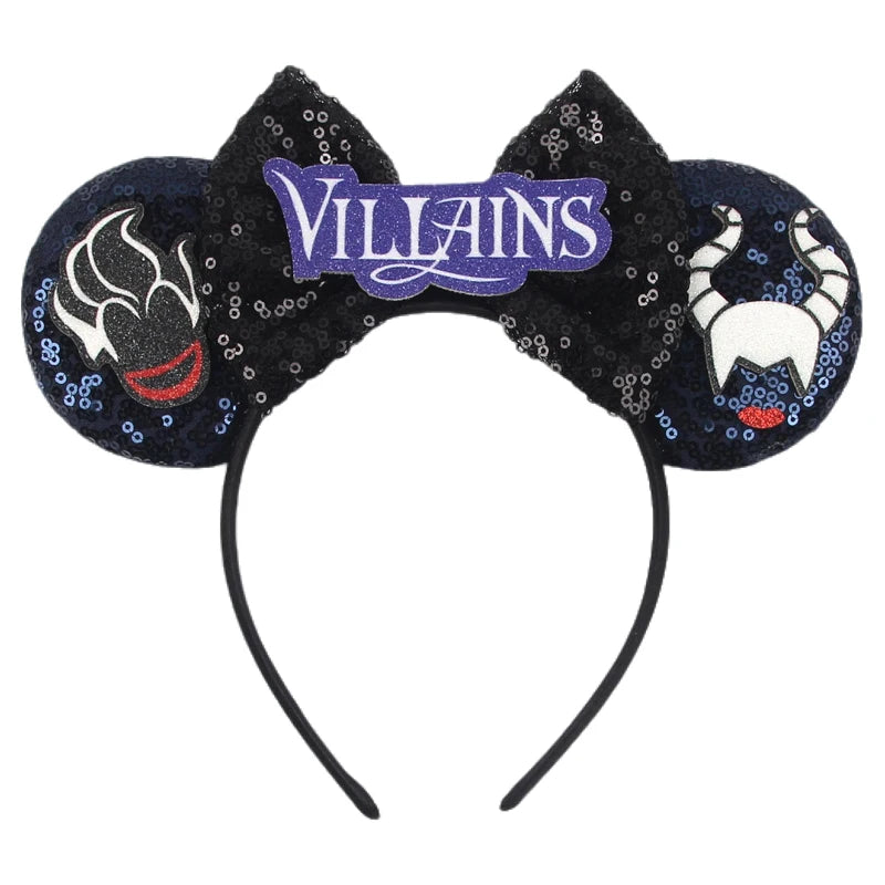 Diadema de orejas de Mickey Mouse de Lilo & Stitch – Lazo de lentejuelas de 5" Accesorio para el cabello de dibujos animados para mujeres y niñas | Diadema para fiestas y festivales