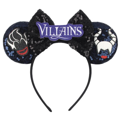 Diadema de orejas de Mickey Mouse de Lilo & Stitch – Lazo de lentejuelas de 5" Accesorio para el cabello de dibujos animados para mujeres y niñas | Diadema para fiestas y festivales