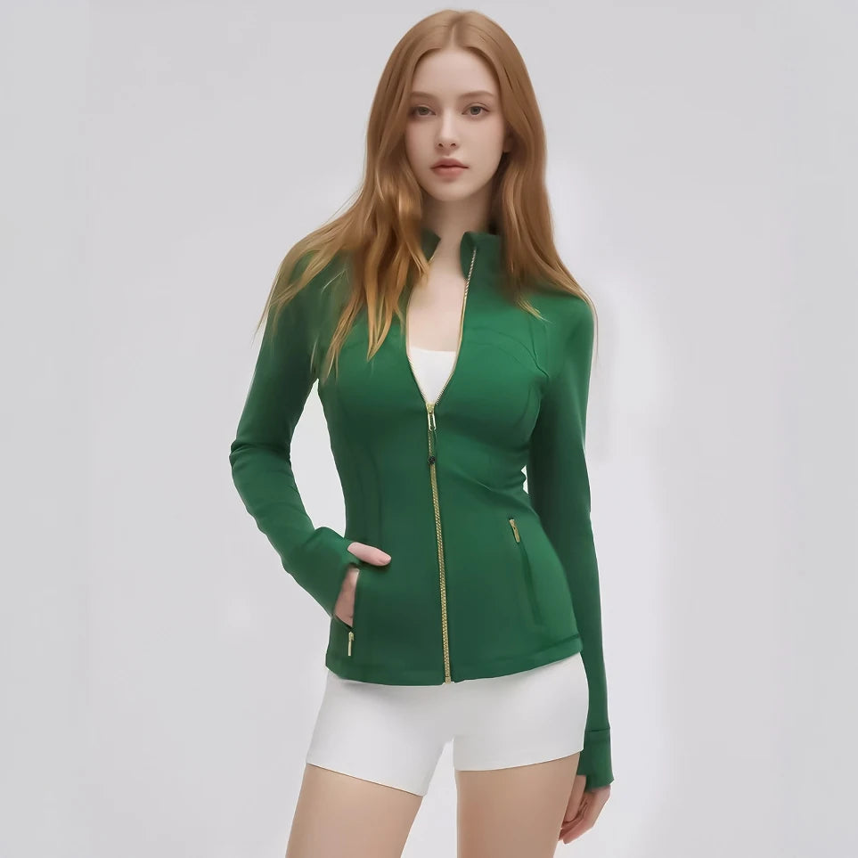 Women's Stand Collar Athletic Jacket – Long Sleeve Zip-Up Workout Top for Gym, Fitness & Casual Wear