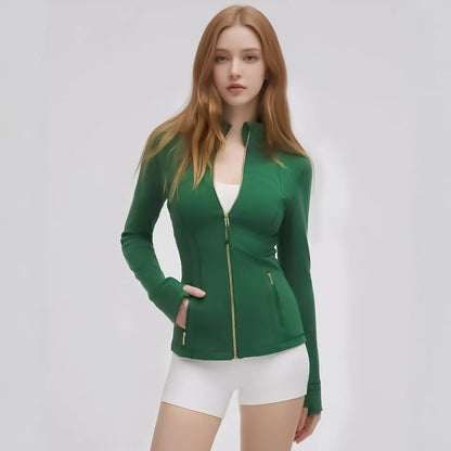 Women's Stand Collar Athletic Jacket – Long Sleeve Zip-Up Workout Top for Gym, Fitness & Casual Wear