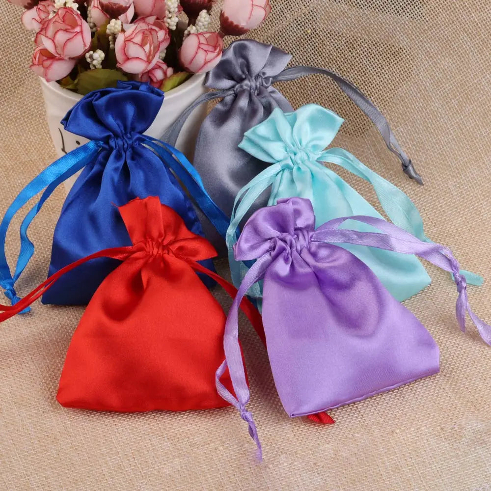 10/25/50PCS Bolsas de Regalo de Seda Satinada con Cordón para Joyas – Bolsitas de Lujo para Bodas, Fiestas, Dulces, Joyas y Empaque de Regalo