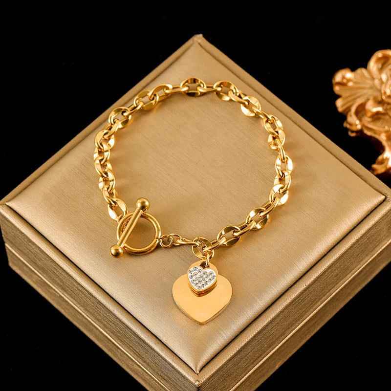 Pulsera de acero inoxidable 316L con dijes de estrellas de mar, luna y estrellas doradas – Cadena de muñeca moderna para mujer, regalo de joyería para fiestas