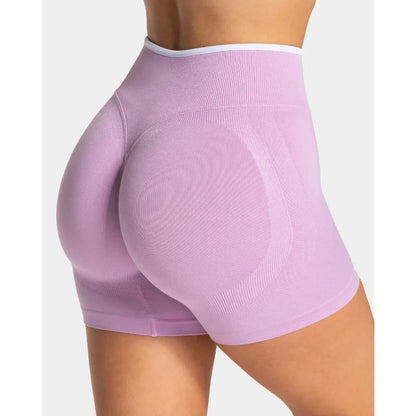 Women’s Seamless High Waist Gym Shorts Color Block Hip Lifting Yoga Running Sports Tight Shorts