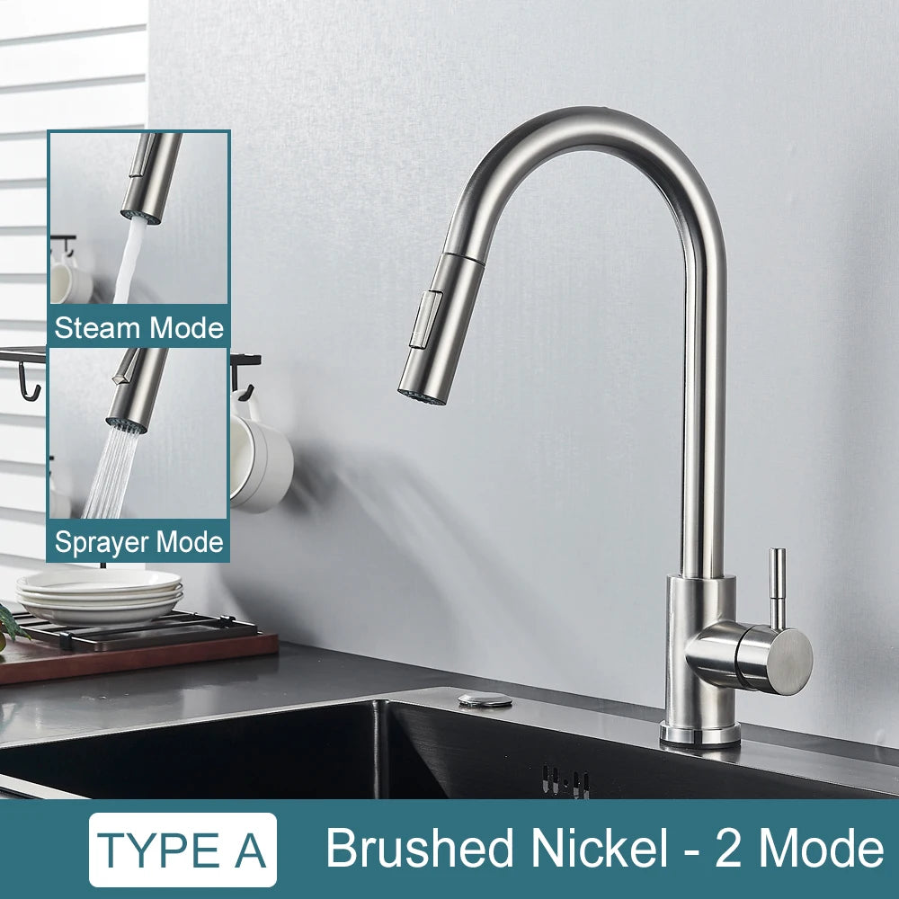 Black Kitchen Faucet – Single-Handle Pull-Out Mixer Tap with 2-Function Spray, Hot & Cold Water, Deck-Mounted Sink Faucet