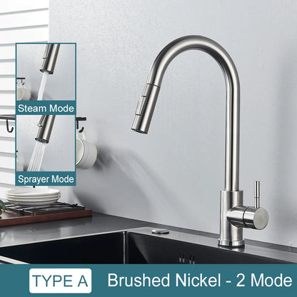 Black Kitchen Faucet – Single-Handle Pull-Out Mixer Tap with 2-Function Spray, Hot & Cold Water, Deck-Mounted Sink Faucet