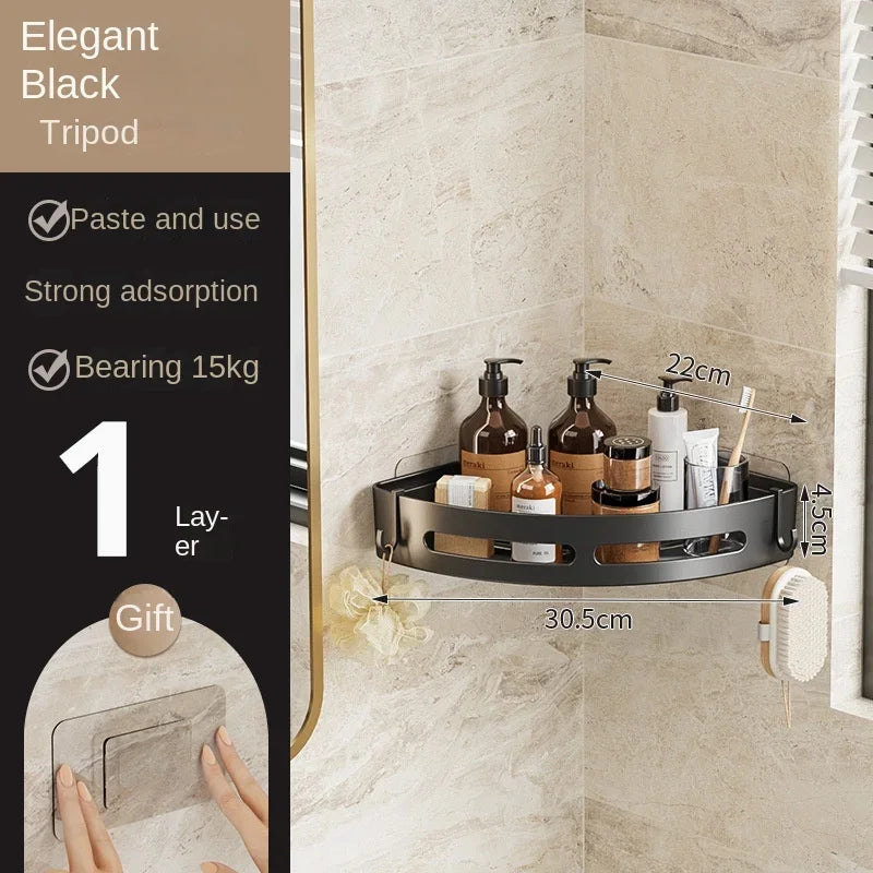 Plastic Bathroom Storage Rack – Adhesive Shower Caddy Shelf, No Drill Shampoo Holder Organizer, Corner Storage Shelf for Bathroom, Towel & Bath Accessories Rack 1/2/3pcs