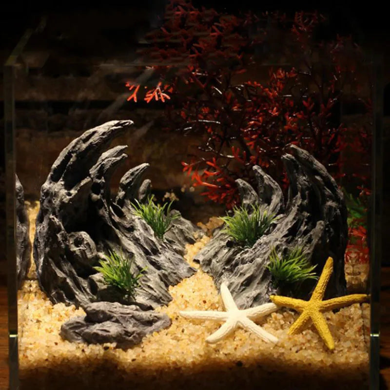 2PCS Resin Aquarium Canyon Decorations – Realistic Simulated Rock Ornaments for Fish Tanks, Underwater Aquascape & Aquarium Fish Decor
