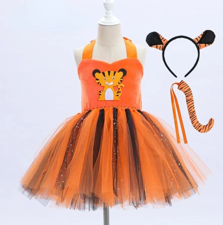 Baby Girls Animal Tutu Dress – Forest Theme Giraffe, Cow, Tiger, Leopard & Zebra Print Costume for Halloween & Birthday Parties