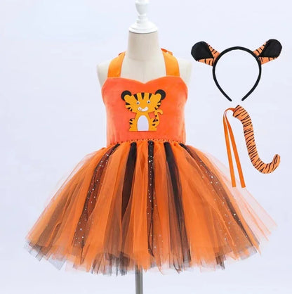Baby Girls Animal Tutu Dress – Forest Theme Giraffe, Cow, Tiger, Leopard & Zebra Print Costume for Halloween & Birthday Parties