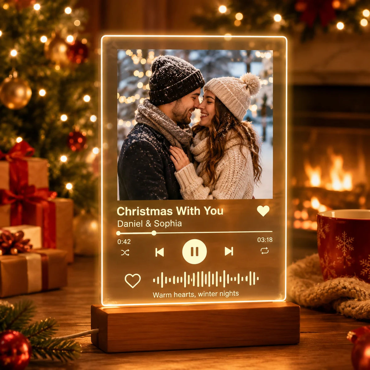 Personalized Acrylic Music Photo Plaque with LED Night Light – Custom Spotify-Style Song Gift for Couples, Anniversaries, Birthdays & Christmas