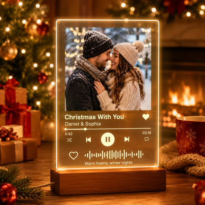 Personalized Acrylic Music Photo Plaque with LED Night Light – Custom Spotify-Style Song Gift for Couples, Anniversaries, Birthdays & Christmas