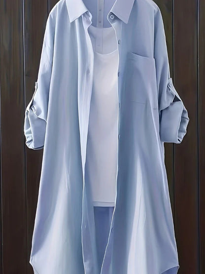 Plus Size Women's Long Sleeve Blouse – Breathable Loose Korean-Style Solid Color Casual Shirt