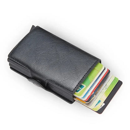Cartera metálica para hombre con bloqueo RFID, de piel sintética, aluminio, tarjetero delgado