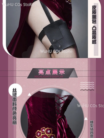Resident Evil 4 Ada Wong Cosplay Costume | Red Cheongsam Embroidery Dress with Wig | Halloween Carnival & Anime Roleplay Suit for Women