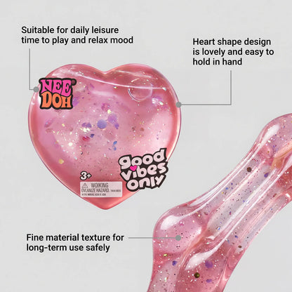 NeeDoh Heart Shaped Squeeze Toy – Glitter Filled Soft TPR Stress Relief Fidget Toy for Kids & Adults, Anxiety Relief Gift