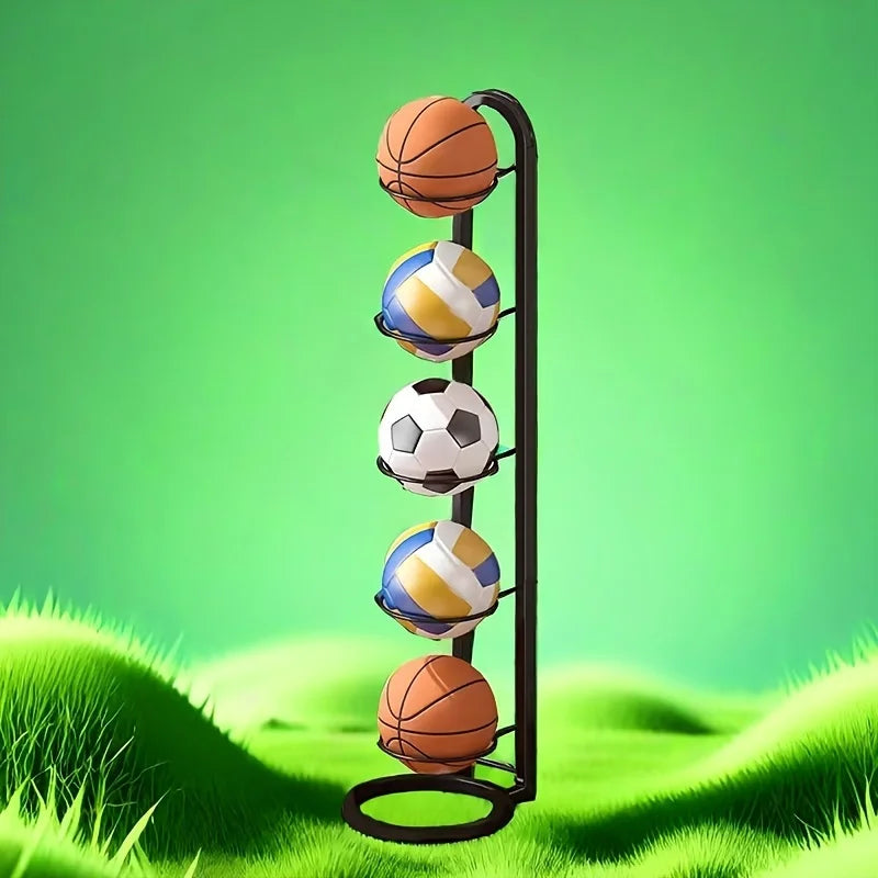 Organisateur de ballons de sport en métal noir – Support de rangement multifonctionnel pour la maison, le garage et la salle de sport