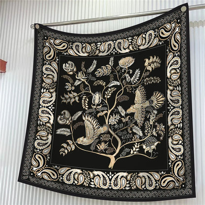 Foulard carré en soie 90 cm pour femme, motif floral, sergé de luxe, bandana, châle, hijab, cache-col, écharpe de tête