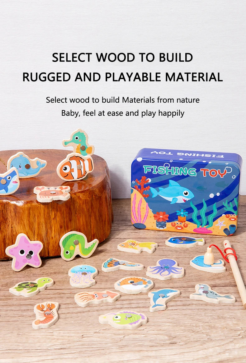 Jouet de Pêche Magnétique en Bois – Jeu d'Apprentissage Montessori sur la Vie Marine, Activité de Pêche Éducative Précoce pour Bébé, Jouet de Développement Cognitif Interactif Parent-Enfant pour Enfants