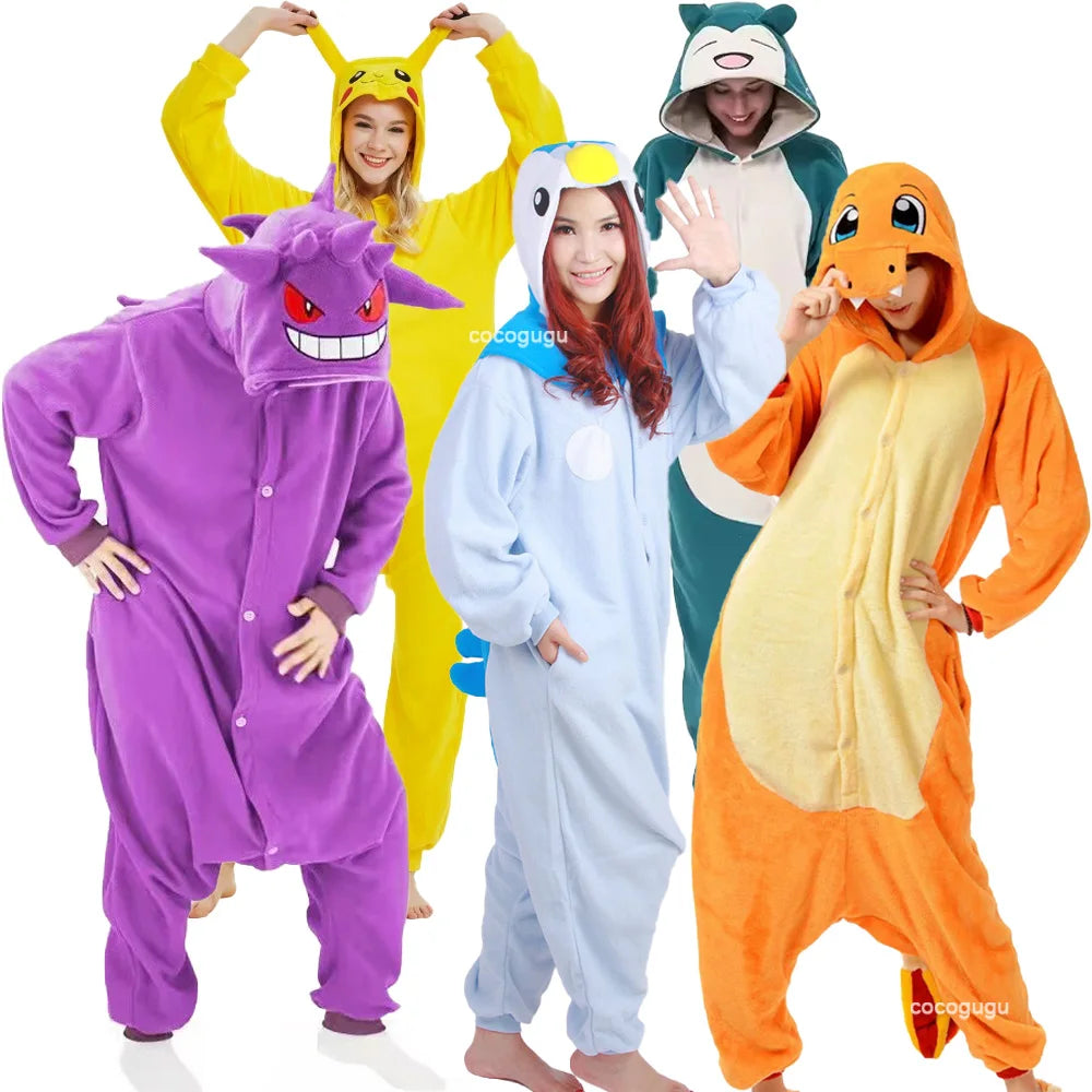 Pokémon Kigurumi Cosplay Onesie – Pikachu, Gengar Anime Jumpsuit for Men & Women (Halloween Party Outfit)