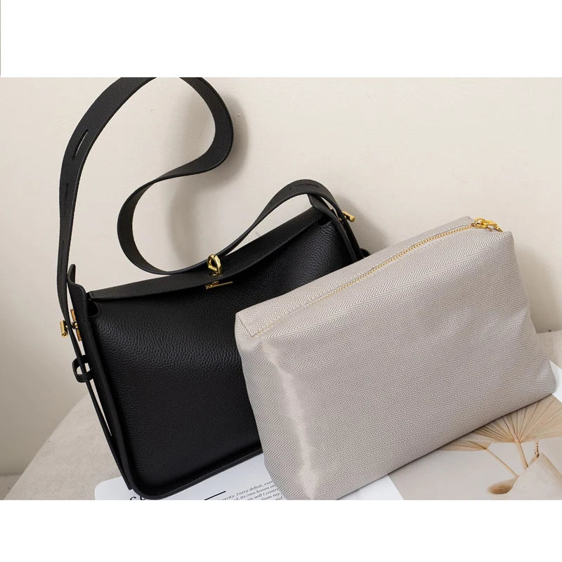 Women's Genuine Leather Shoulder Bag – Luxury Cowhide Crossbody & Underarm Tote with Large Capacity, Elegant Fashion Handbag for Everyday Use
