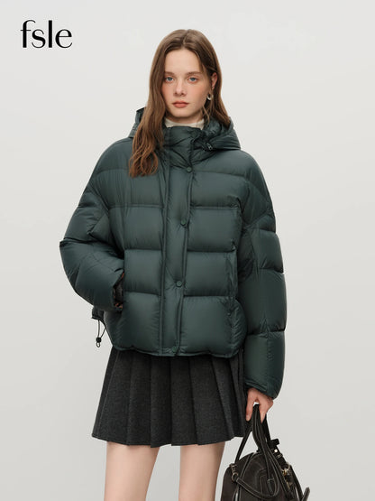 FSLE Women’s Hooded Puffer Jacket – Waterproof Quilted Winter Coat, Warm Oversized Short Bubble Jacket for Cold Weather