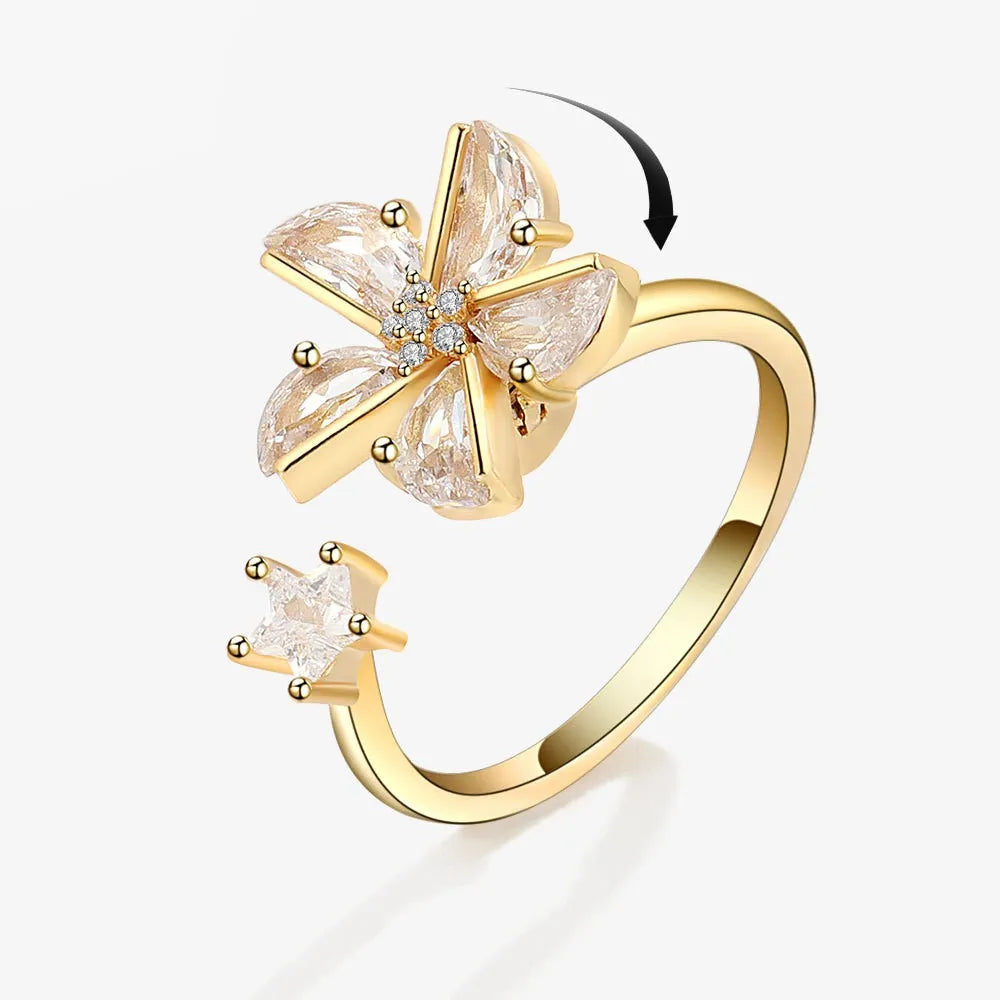 Anillo giratorio antiestrés de mariposa y flor con diamantes de imitación – Anillo giratorio antiansiedad para mujer | Joyería ajustable para aliviar el estrés