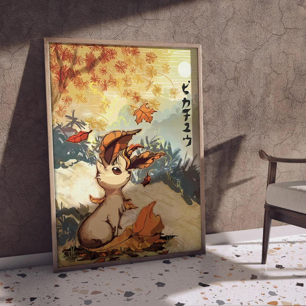 Japanese Anime Pokémon Canvas Wall Art – Pikachu, Charmander & Eevee Watercolor Poster Print Home Decor