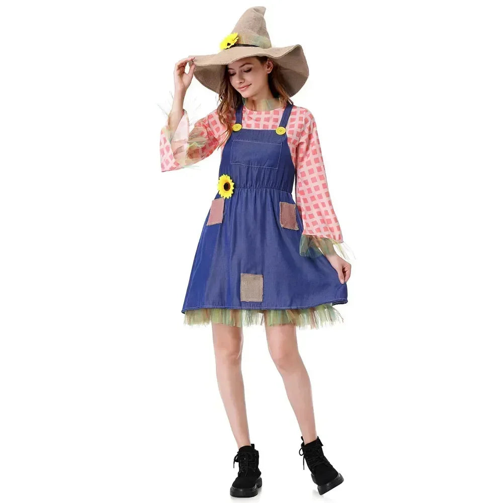 Parent-Child Pioneer Girl Cosplay Costume – Colonial Floral Village Dress with Hat for Kids Halloween, Carnival & Dress-Up Role Play