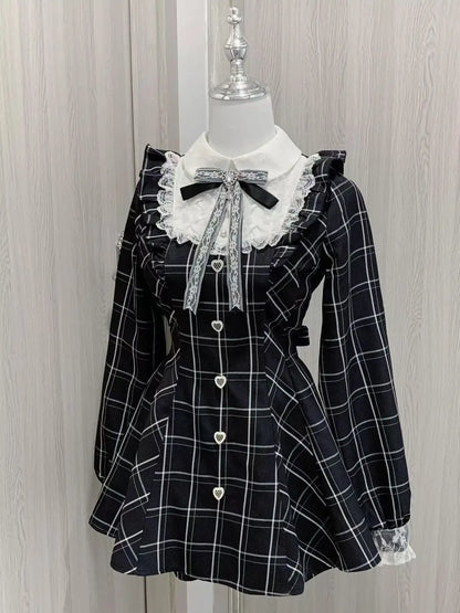Vestido japonés Sweet Lolita Kawaii para mujer 2025, estampado de primavera, lazo, vestido falso de dos piezas, estilo coreano, ropa de fiesta